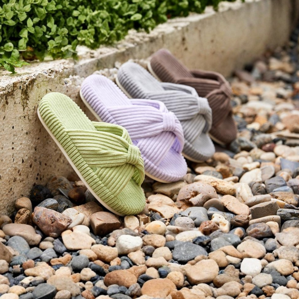 Memory Foam Corduroy Bow House Slippers For Women