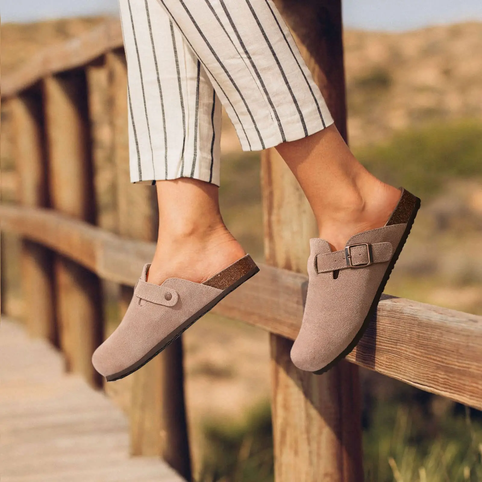 KIDMI Genuine Suede Clogs for Women Men Soft Cork Footbed Leather Mules Comfort Potato Shoes with Arch Support Outdoor Nonslip Walking Shoes