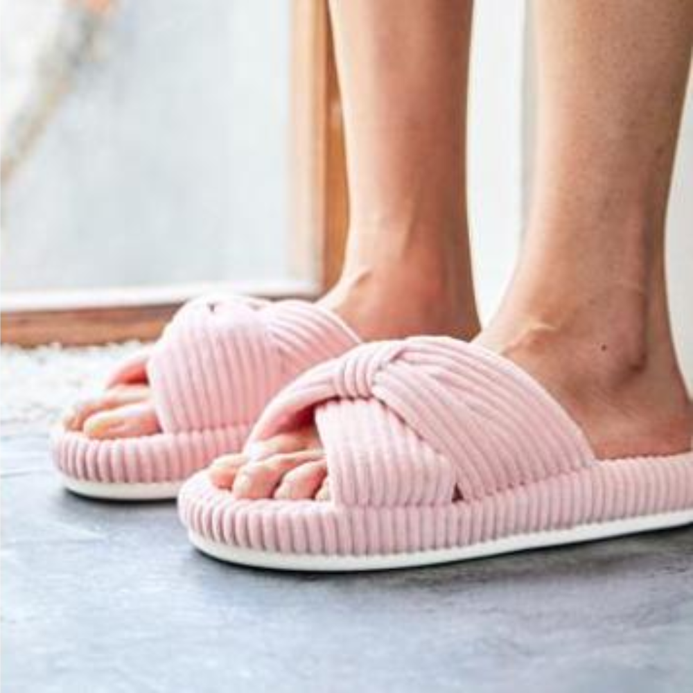 Memory Foam Corduroy Bow House Slippers For Women