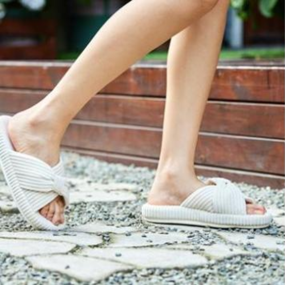 Memory Foam Corduroy Bow House Slippers For Women