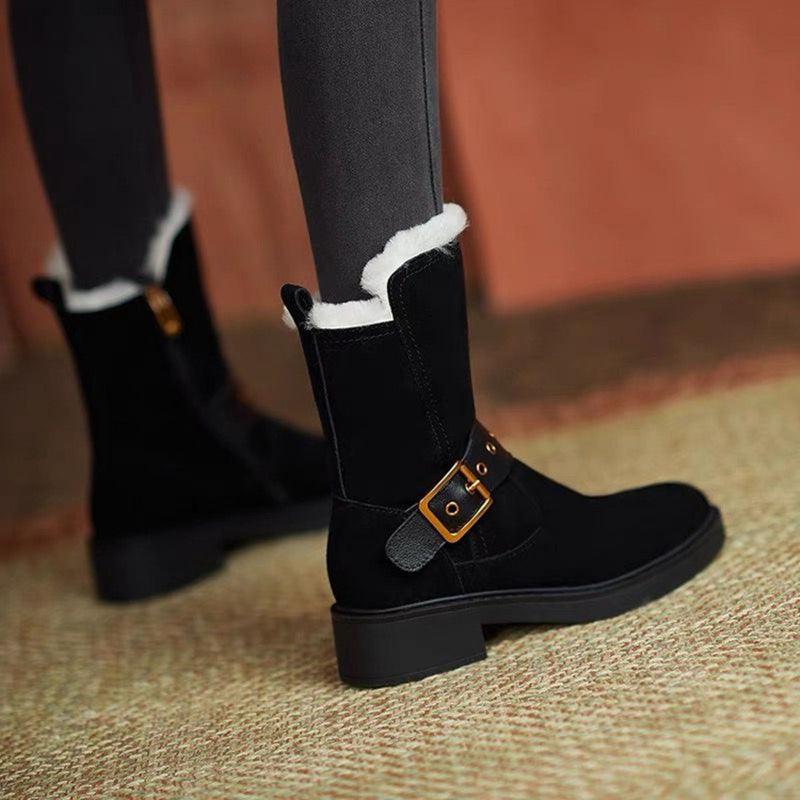 Plush Warm Chelsea Boots With Faux Suede Upper And Rubber Sole-The Boston Boots