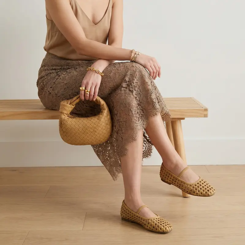 Woven Mary Jane Ballet Flats With Cushioned Insole For Women