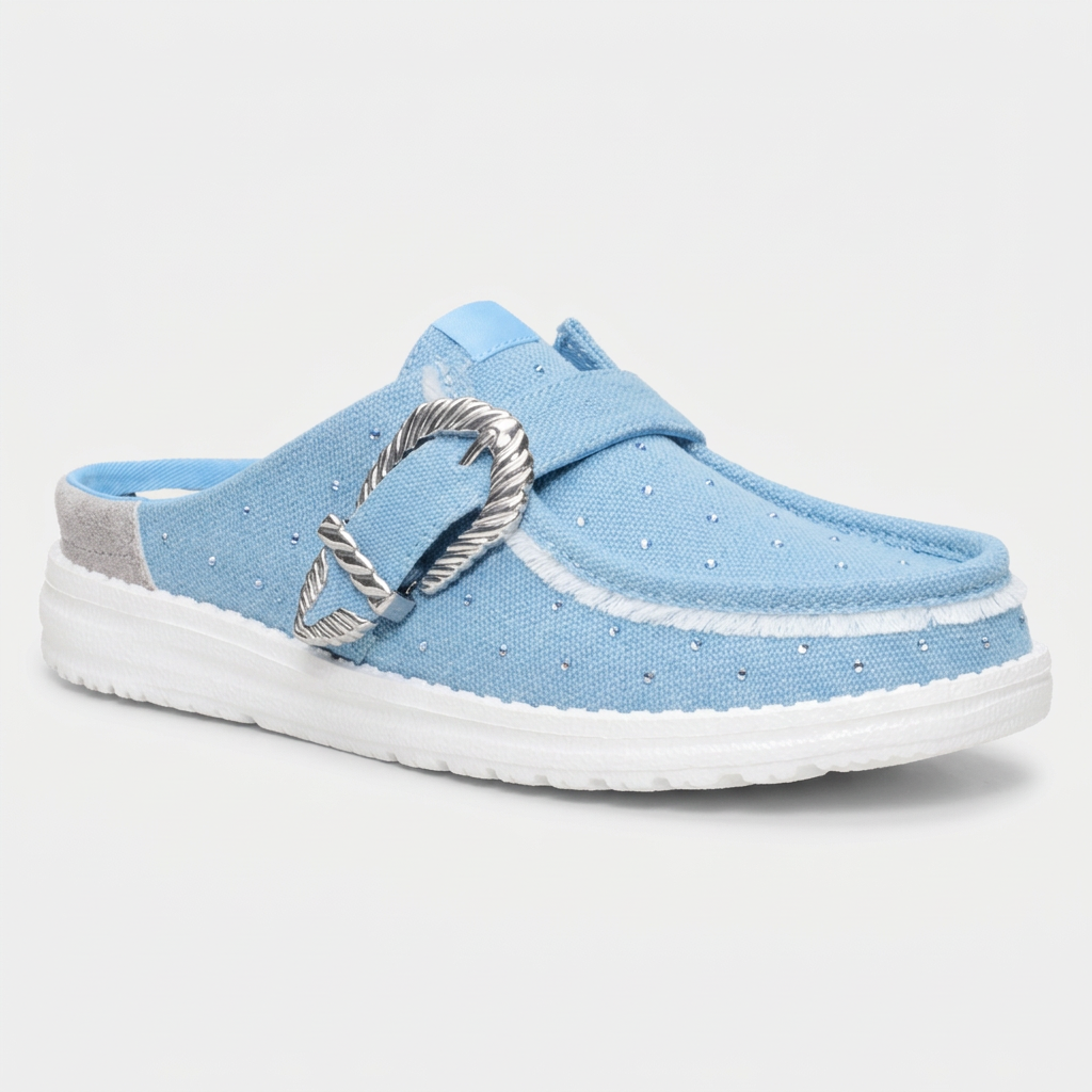 Wendy Slip Buckle Denim Mule Shoe