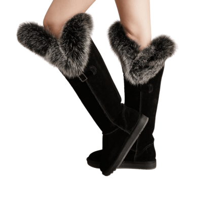 Furry Long Winter Snow Boots With Strap - The Boston Boots
