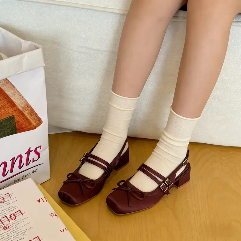 Retro Mary Jane Slingback Pumps with Bow and Buckle Detail for Women