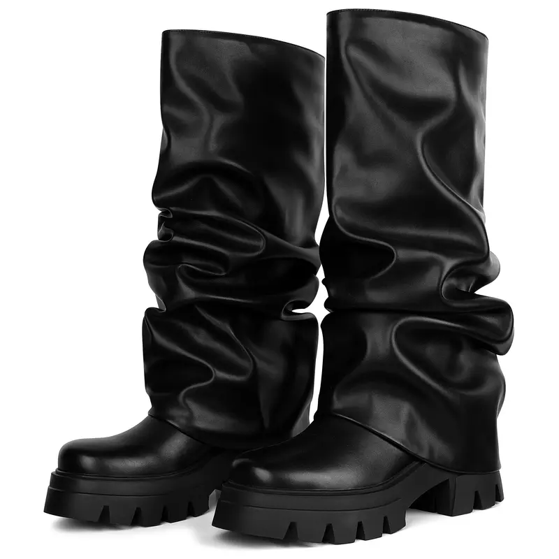 Casual Slouchy Long Chunky Platform Boots For Women