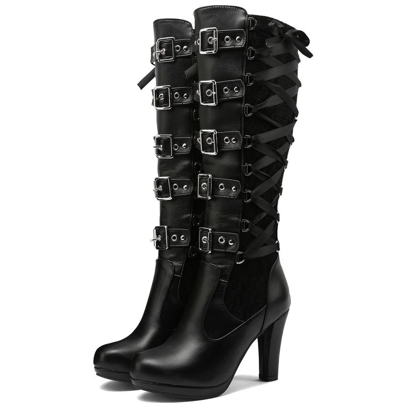 Halloween Lace Up Buckle Long Boots For Women