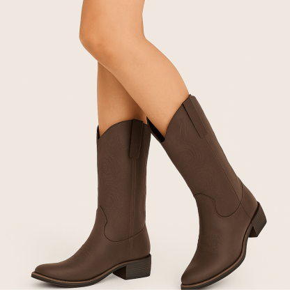 Women's Faux Leather Western Calf Boots - The Boston Boots