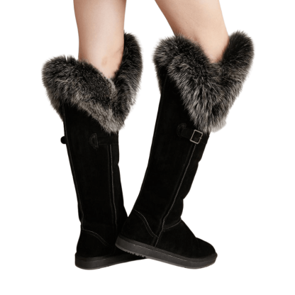 Furry Long Winter Snow Boots With Strap - The Boston Boots
