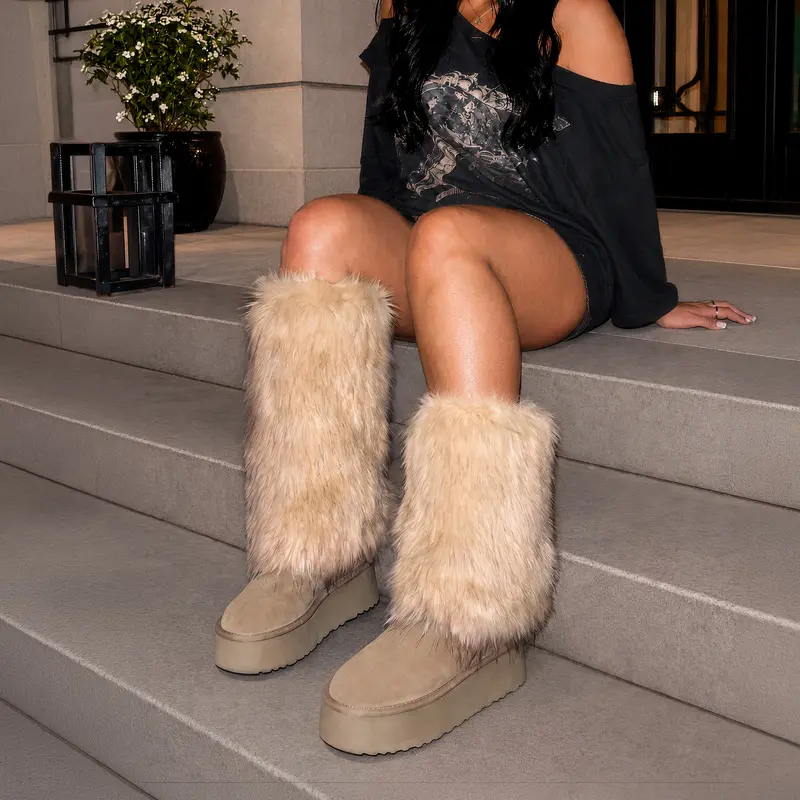 Outdoor Fuzzy Platform Mini Boots For Women