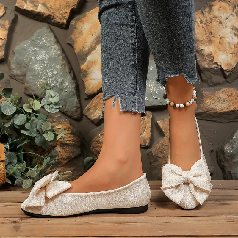 Bow Detail Slip On Flats with Lightweight Non Slip Sole for Women
