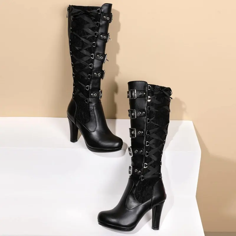 Halloween Lace Up Buckle Long Boots For Women