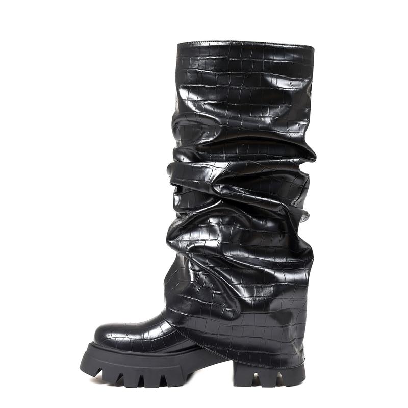 Casual Slouchy Long Chunky Platform Boots For Women