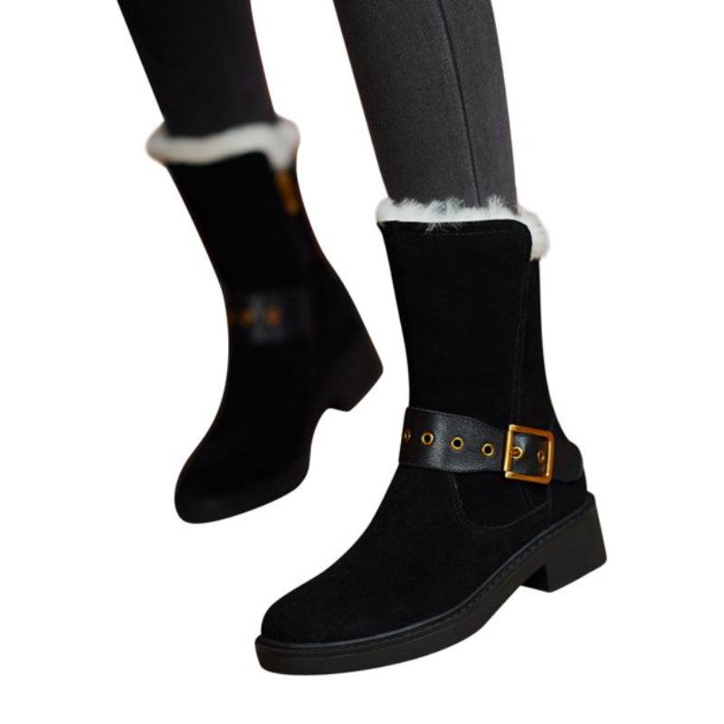 Plush Warm Chelsea Boots With Faux Suede Upper And Rubber Sole-The Boston Boots