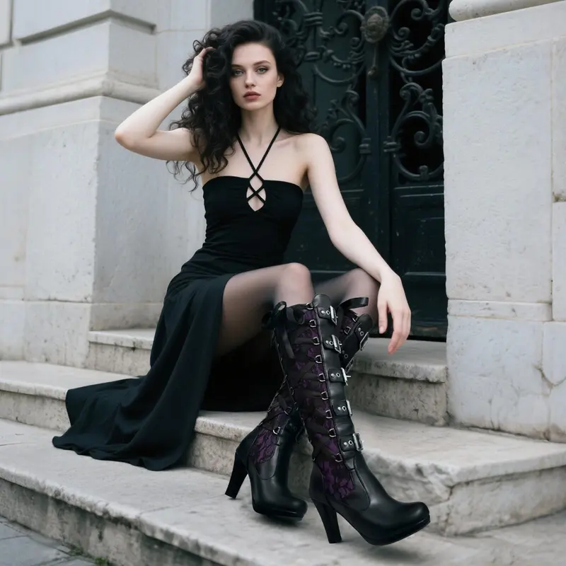 Halloween Lace Up Buckle Long Boots For Women