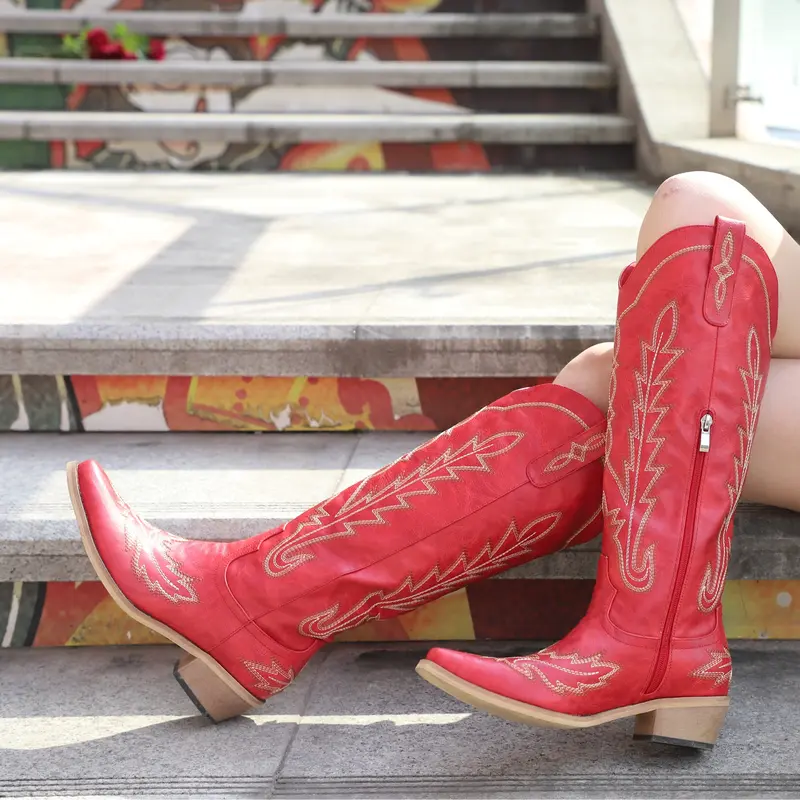 Retro Vintage Embroidered Western Cowgirl Boots For Women