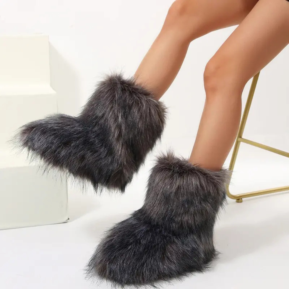 Furry Winter Boots For Women With Mid Length And Warm Lining