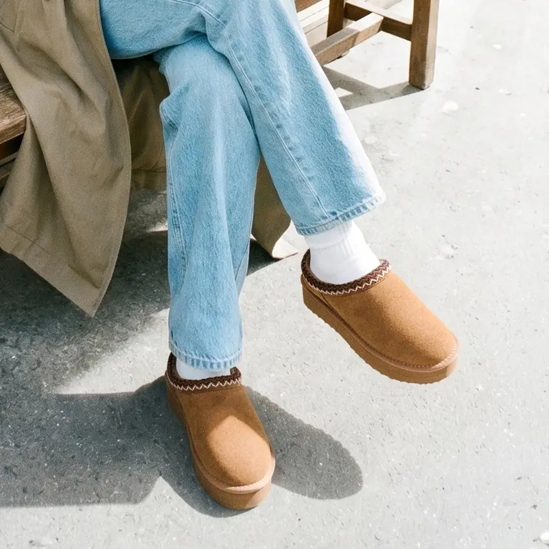 Casual Suede Platform Faux Fur Slippers For Women