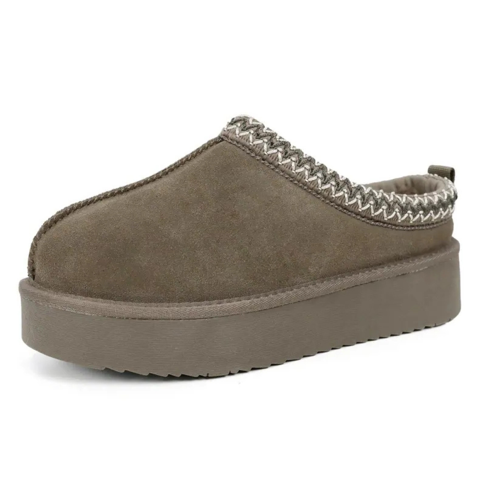 Mini Platform Suede Slippers For Women With Fur Lining