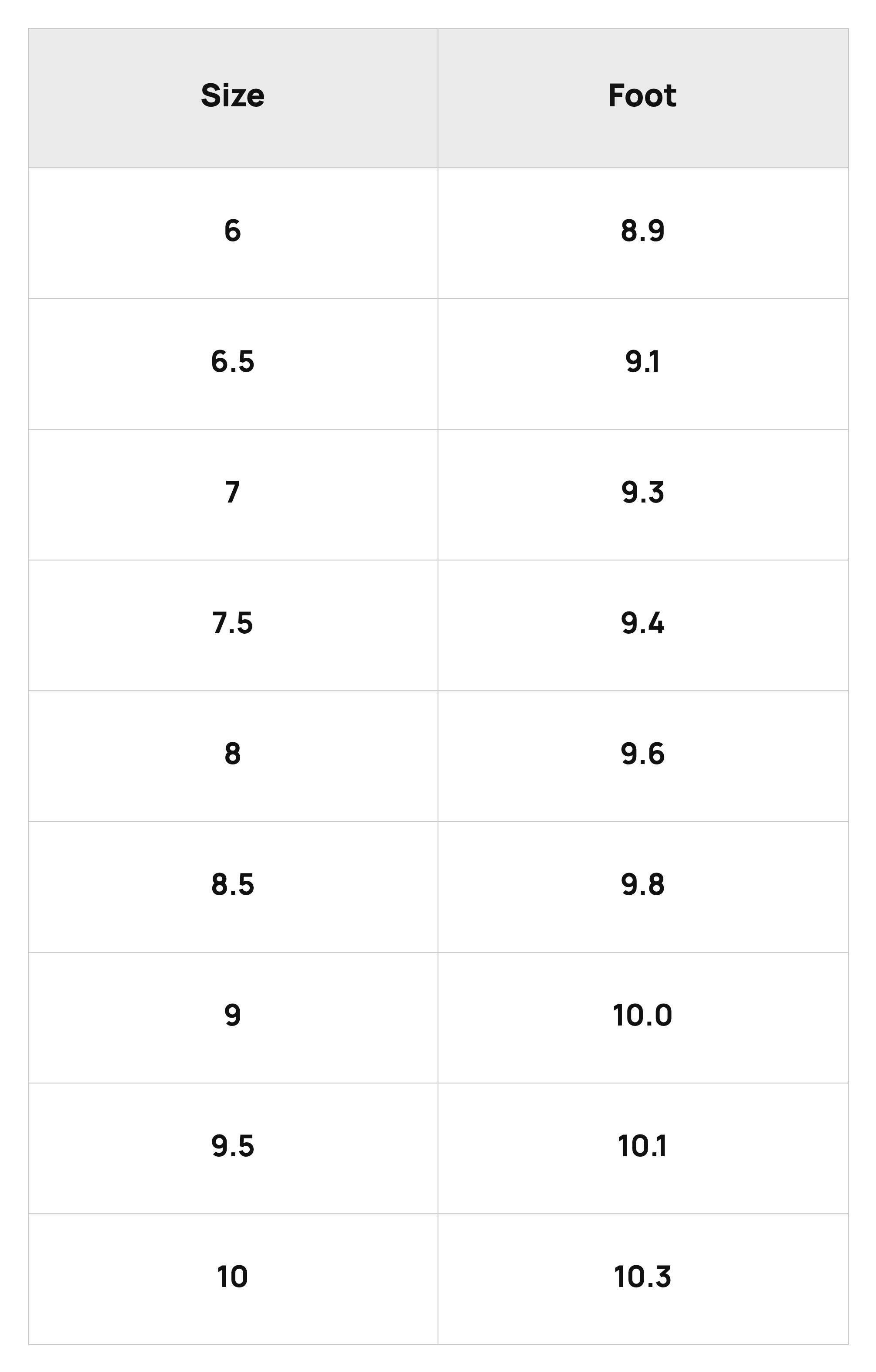 Size Chart