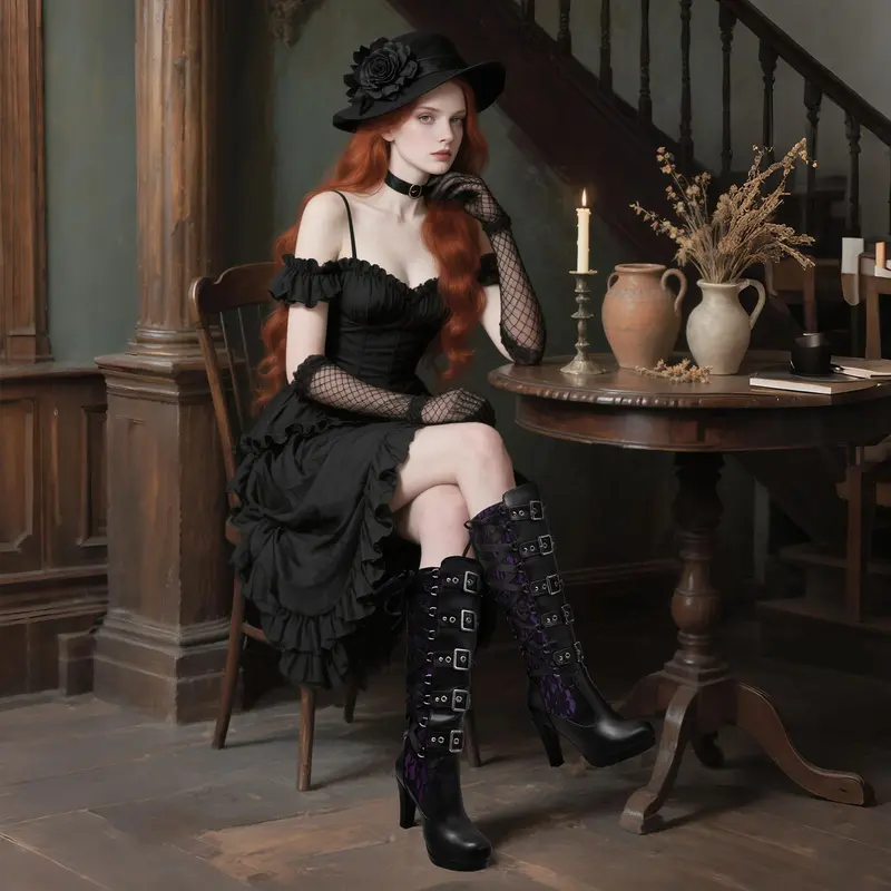 Halloween Lace Up Buckle Long Boots For Women