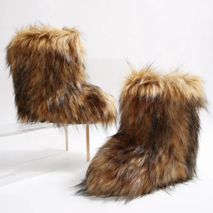 Furry Winter Boots For Women With Mid Length And Warm Lining