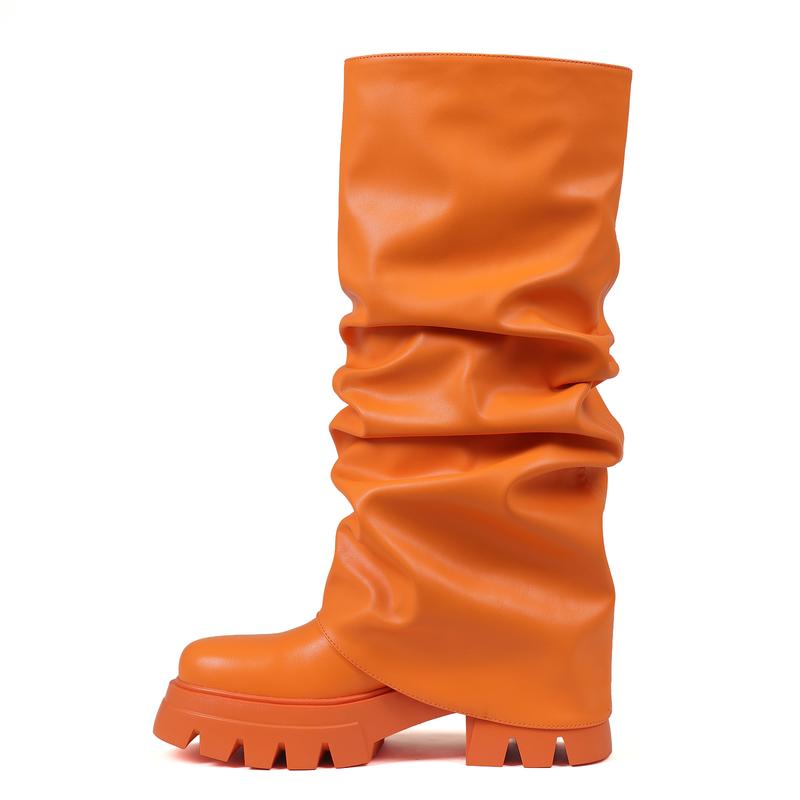 Casual Slouchy Long Chunky Platform Boots For Women