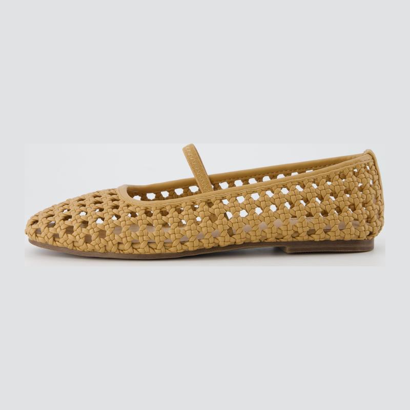 Woven Mary Jane Ballet Flats with Cushioned Insole for Women