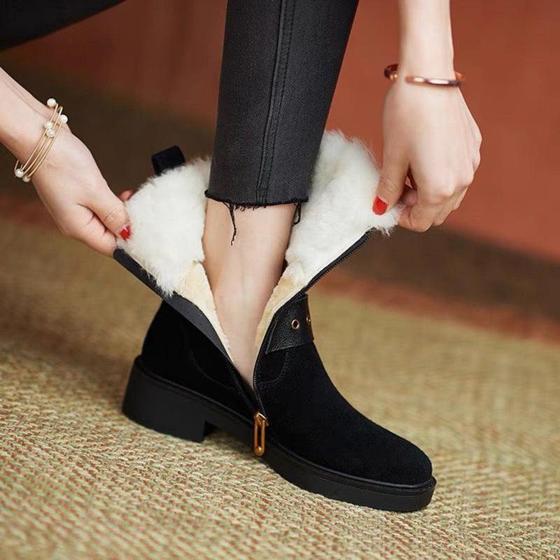 Plush Warm Chelsea Boots With Faux Suede Upper And Rubber Sole-The Boston Boots