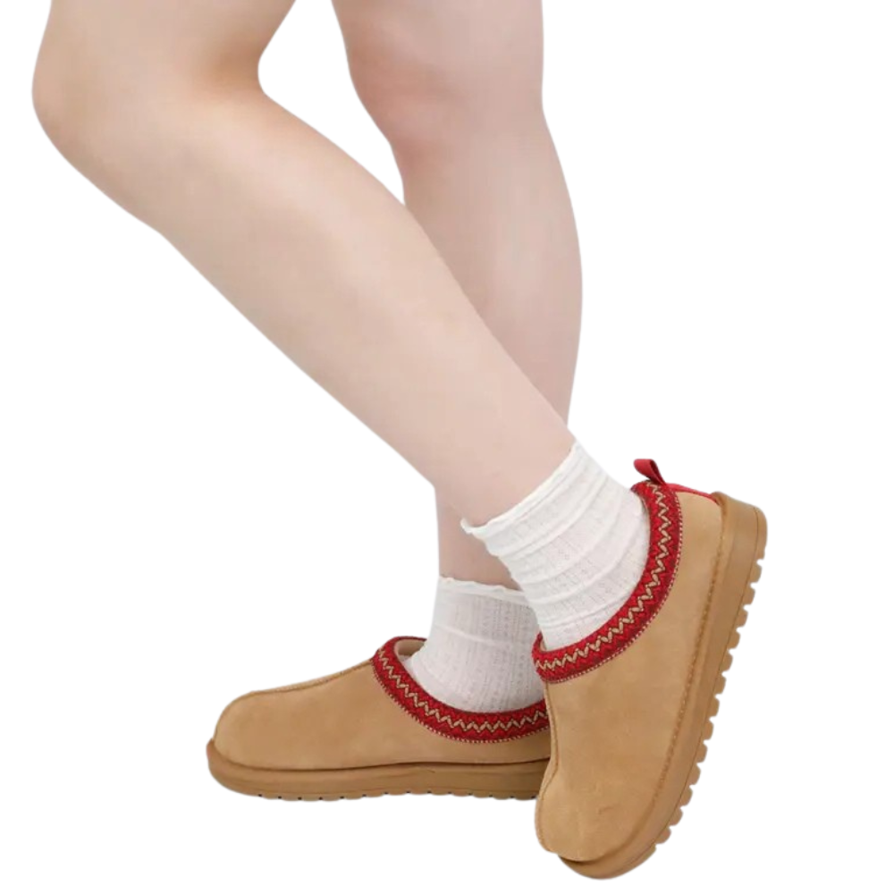 Mini Platform Suede Slippers For Women With Fur Lining