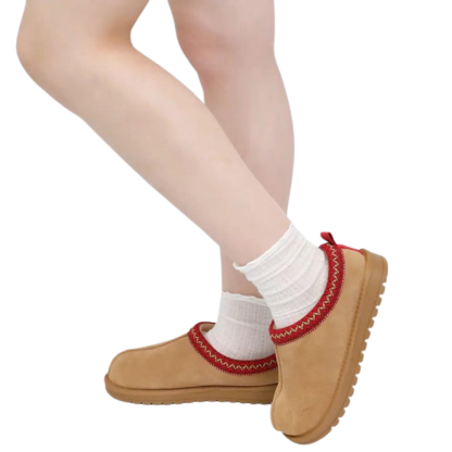 Mini Platform Suede Slippers For Women With Fur Lining