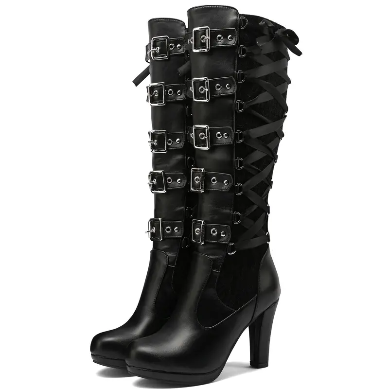 Halloween Lace Up Buckle Long Boots For Women