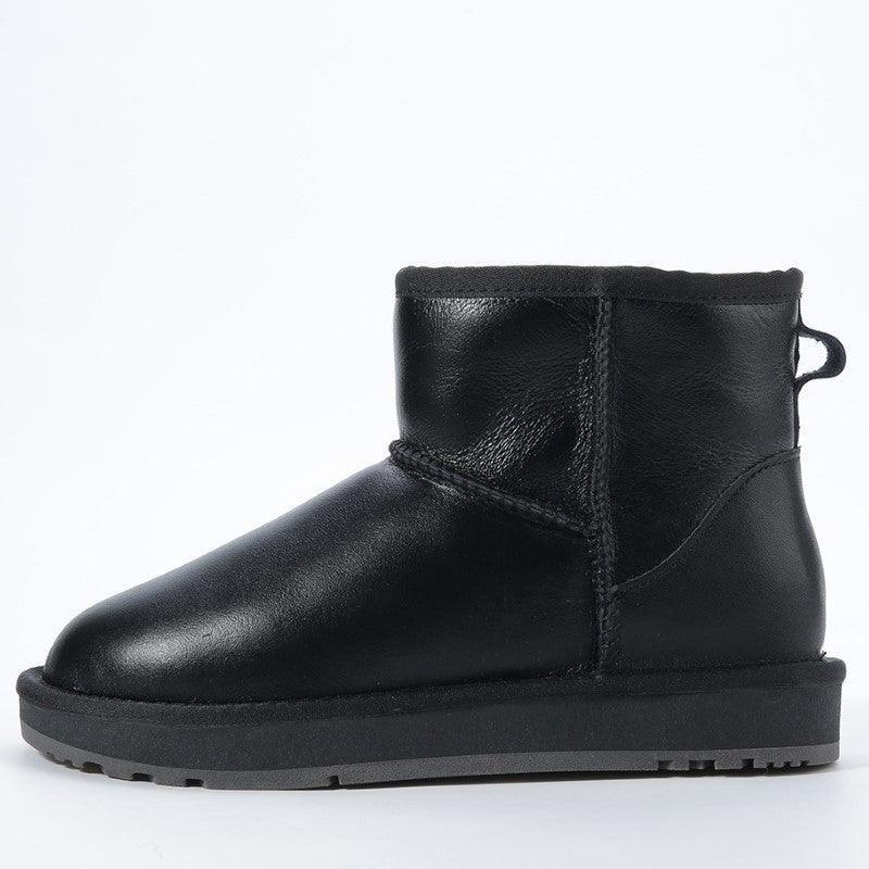 Waterproof Leather Natural Fur Lined Short Winter Snow Boot - The Boston Boots