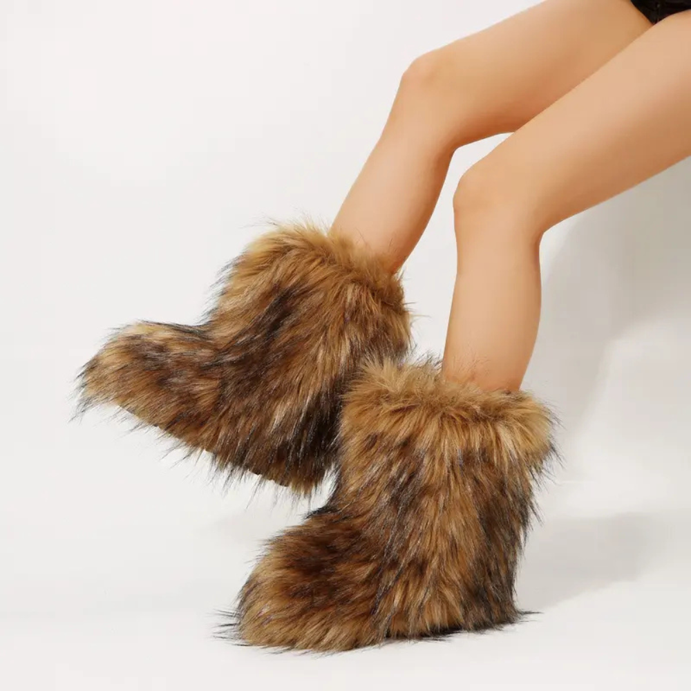 Furry Winter Boots For Women With Mid Length And Warm Lining