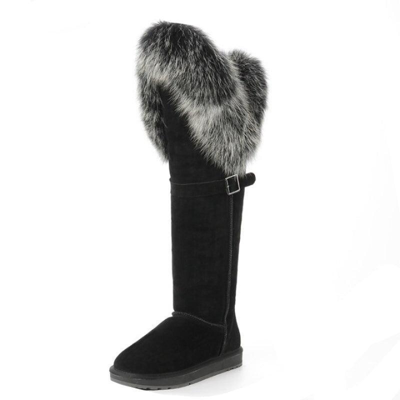 Over The Knee Black Strap Snow Boots - The Boston Boots