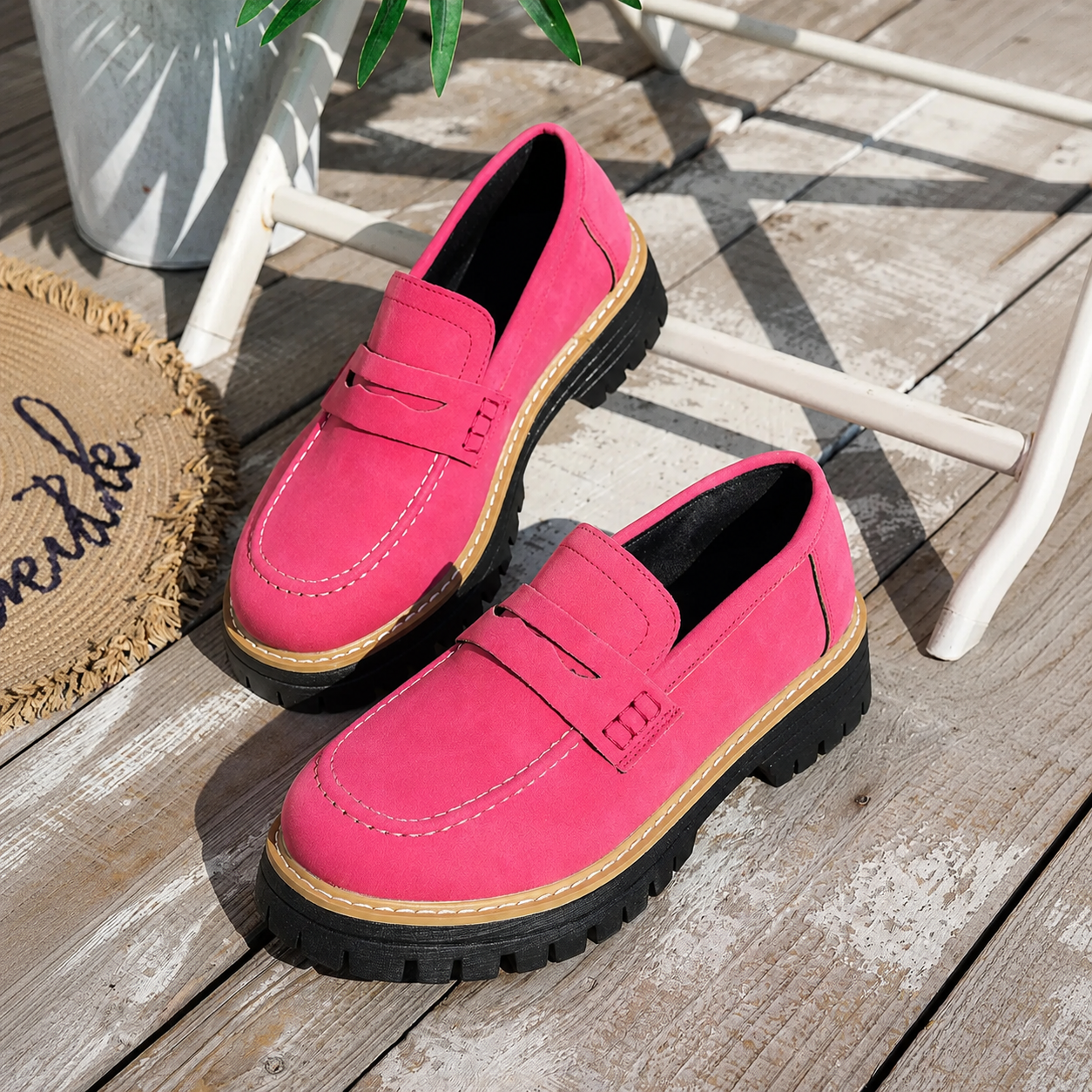 Thick Sole Slip On Loafers with Wide Fit for Casual All Season Wear