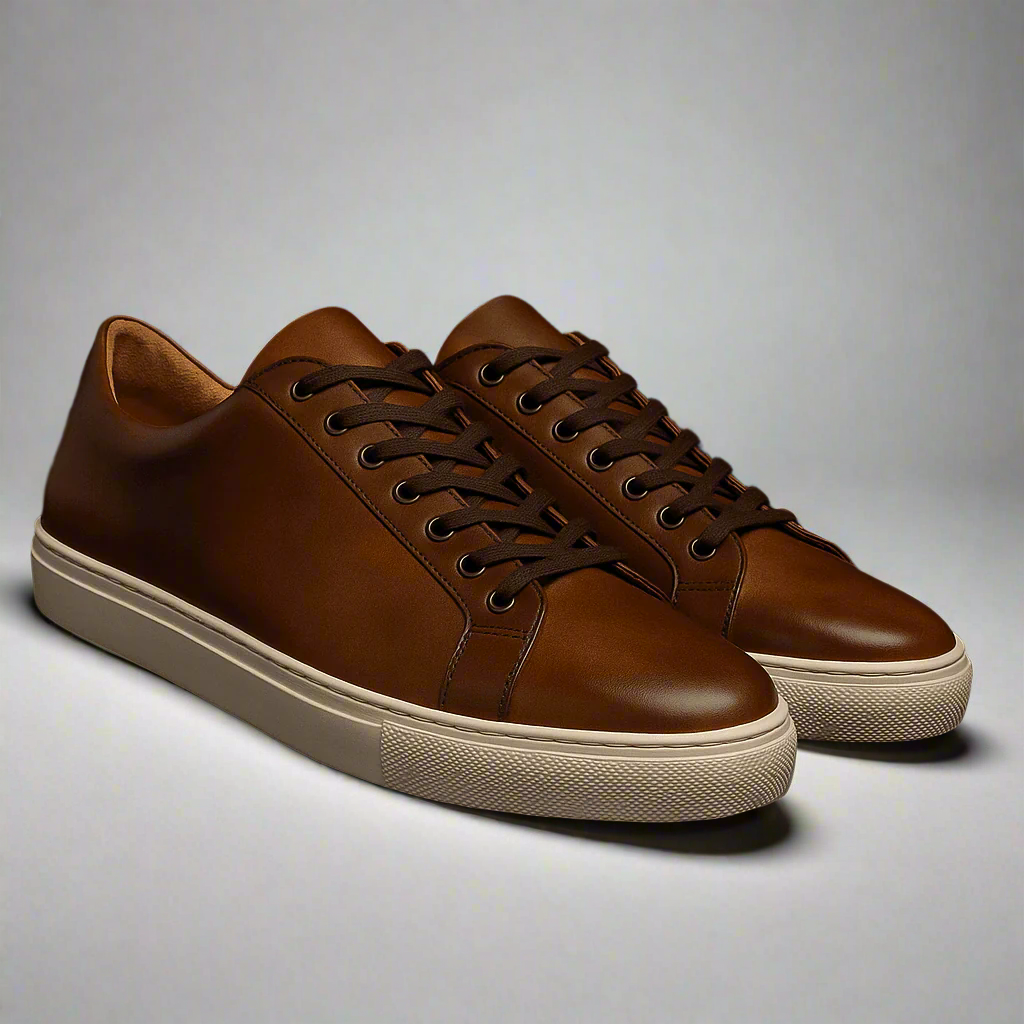 Womens Premier Low Top Tan Leather Casual Sneakers-The Boston Boots
