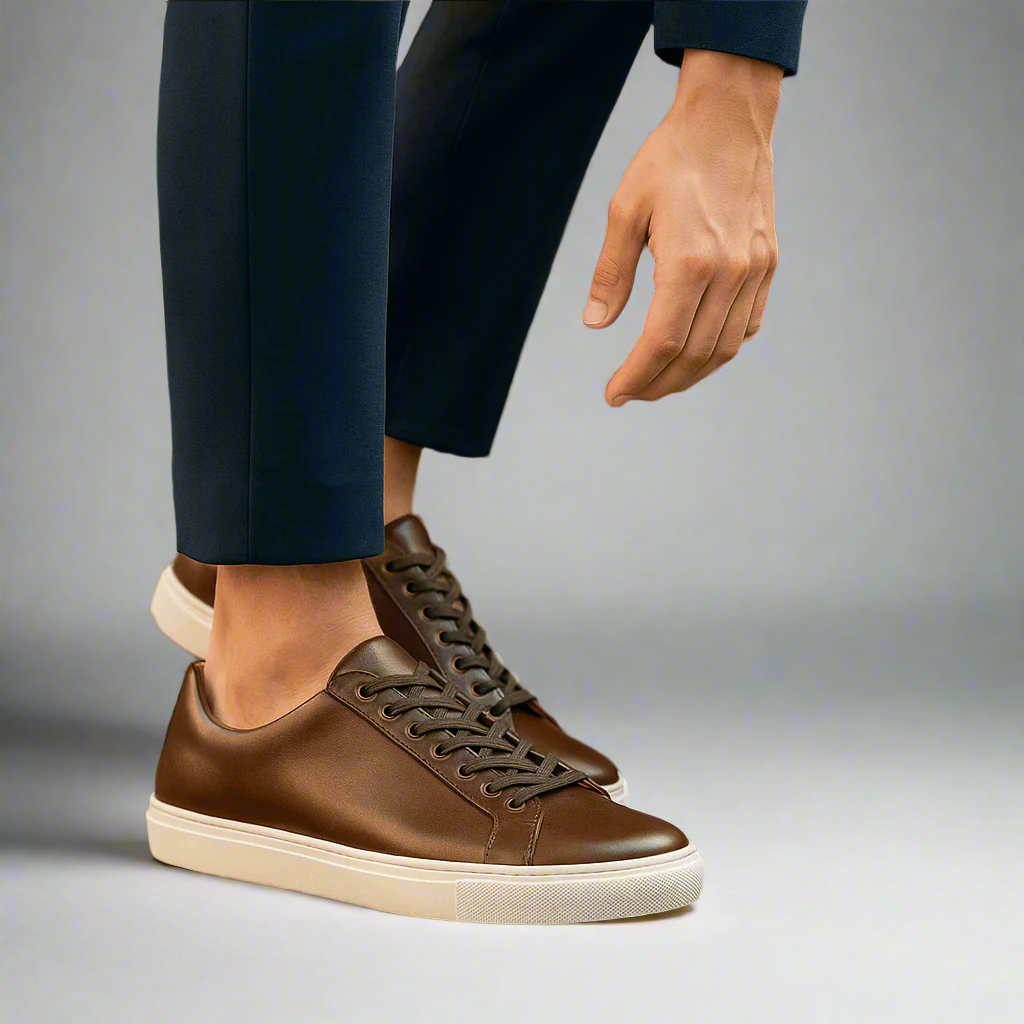 Womens Premier Low Top Tan Leather Casual Sneakers-The Boston Boots