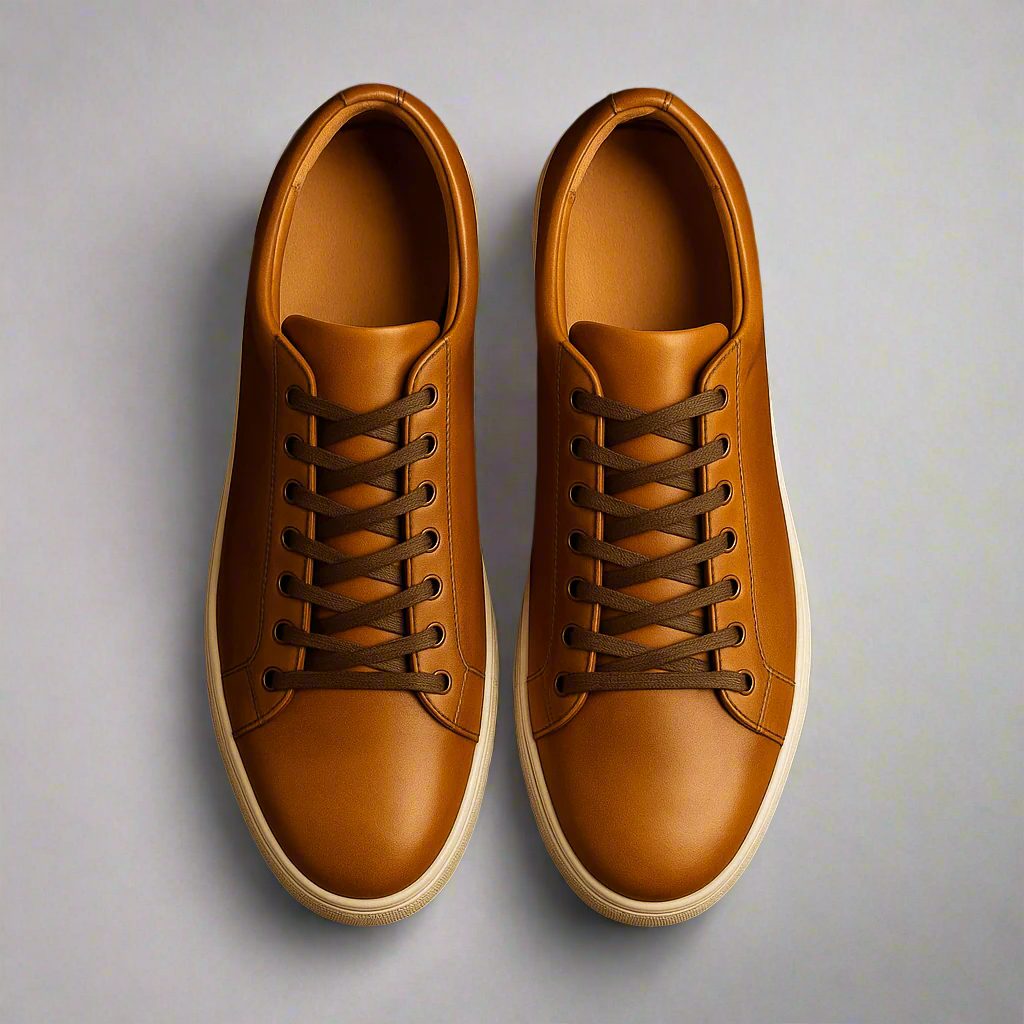 Womens Premier Low Top Tan Leather Casual Sneakers-The Boston Boots