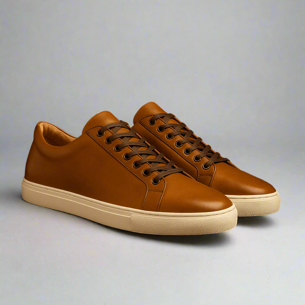 Womens Premier Low Top Tan Leather Casual Sneakers-The Boston Boots