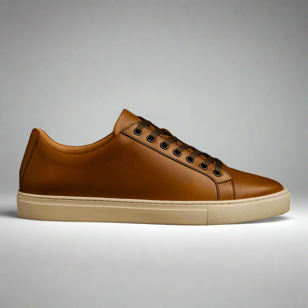 Womens Premier Low Top Tan Leather Casual Sneakers-The Boston Boots