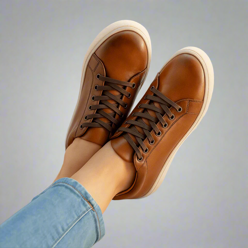 Womens Premier Low Top Tan Leather Casual Sneakers-The Boston Boots