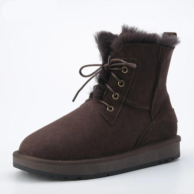 Winter Warm Fur Snow Boots With Lace Up Closure And Rubber Sole-The Boston Boots