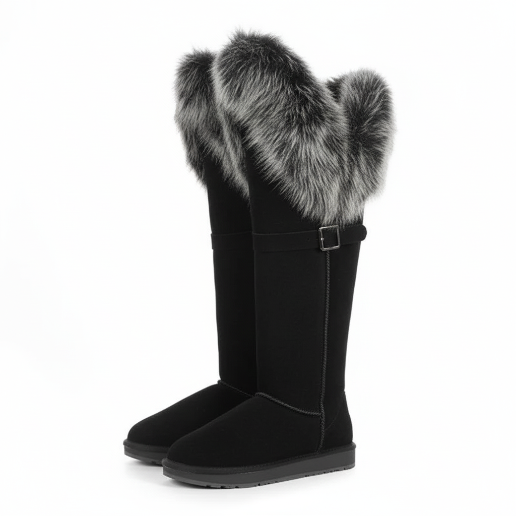 Over Knee Snow Boots With Fur Strap Design For Winter Comfort