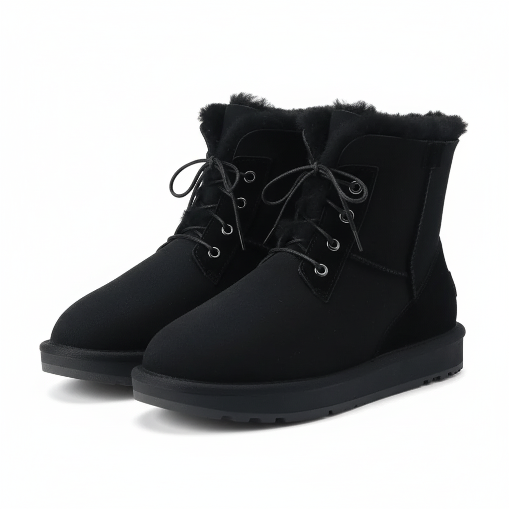 Winter Warm Fur Snow Boots With Lace Up Closure And Rubber Sole