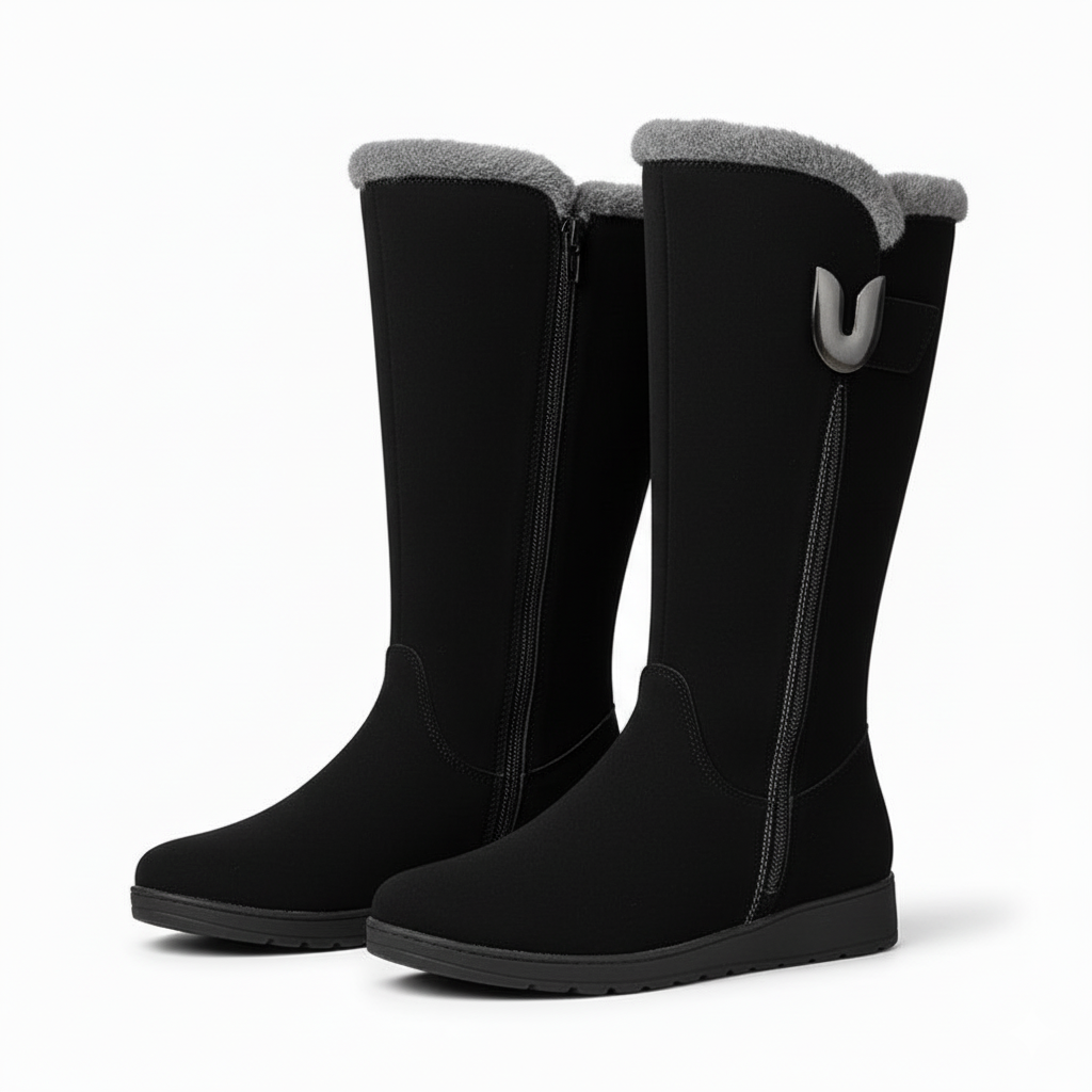 Mid Calf Plush Motorcycle Boots With Rugged Style And Cotton Lining