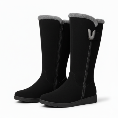 Mid Calf Plush Motorcycle Boots With Rugged Style And Cotton Lining