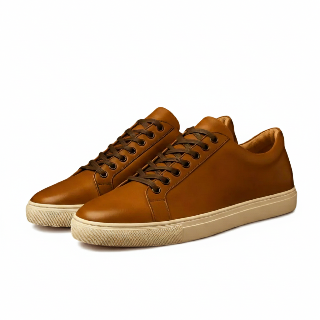 Womens Premier Low Top Tan Leather Casual Sneakers