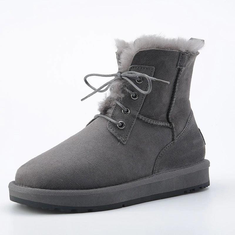 Winter Warm Fur Snow Boots With Lace Up Closure And Rubber Sole-The Boston Boots
