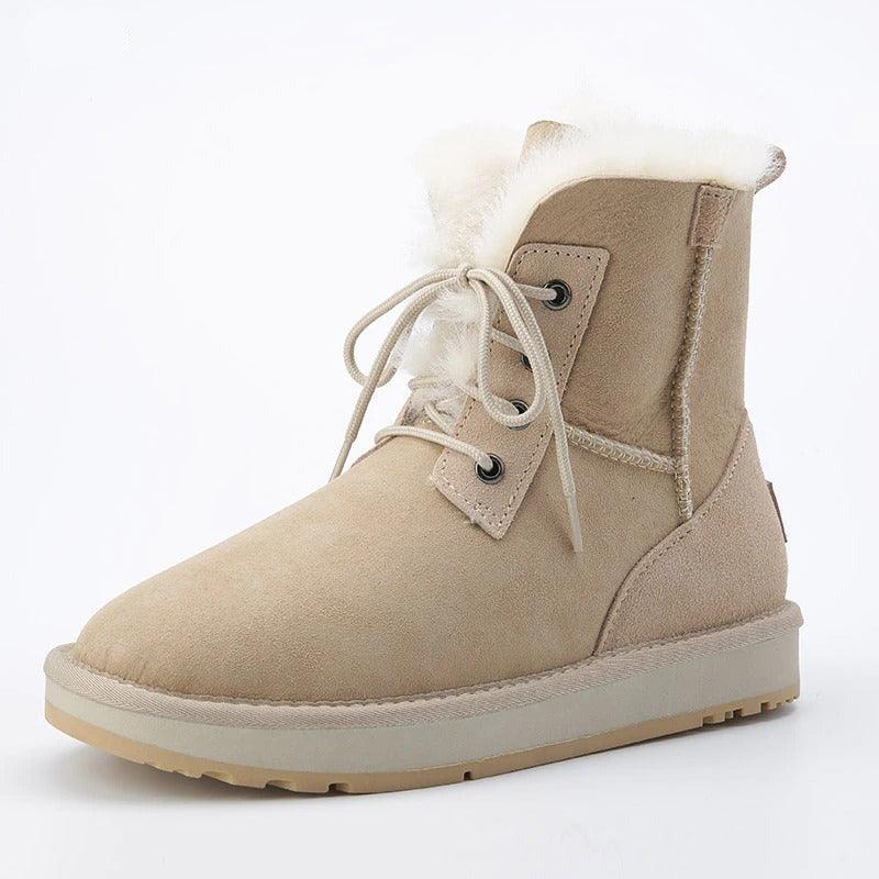 Winter Warm Fur Snow Boots With Lace Up Closure And Rubber Sole-The Boston Boots